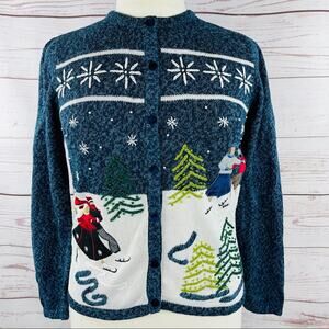 Reference Point winter scene cardigan snow ice skating skaters